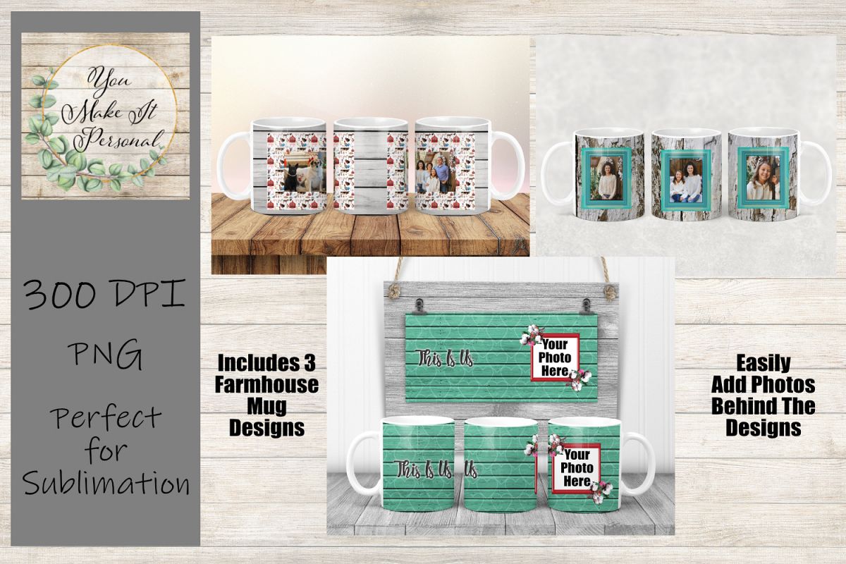 Set of 3 Sublimation Mug Designs, Farmhouse Designs for Mugs example image 1