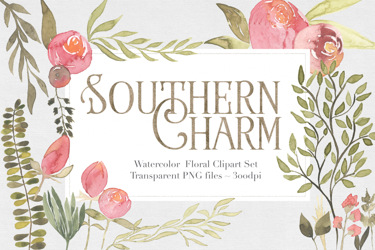 Southern Charm Floral Clipart Set example image 1