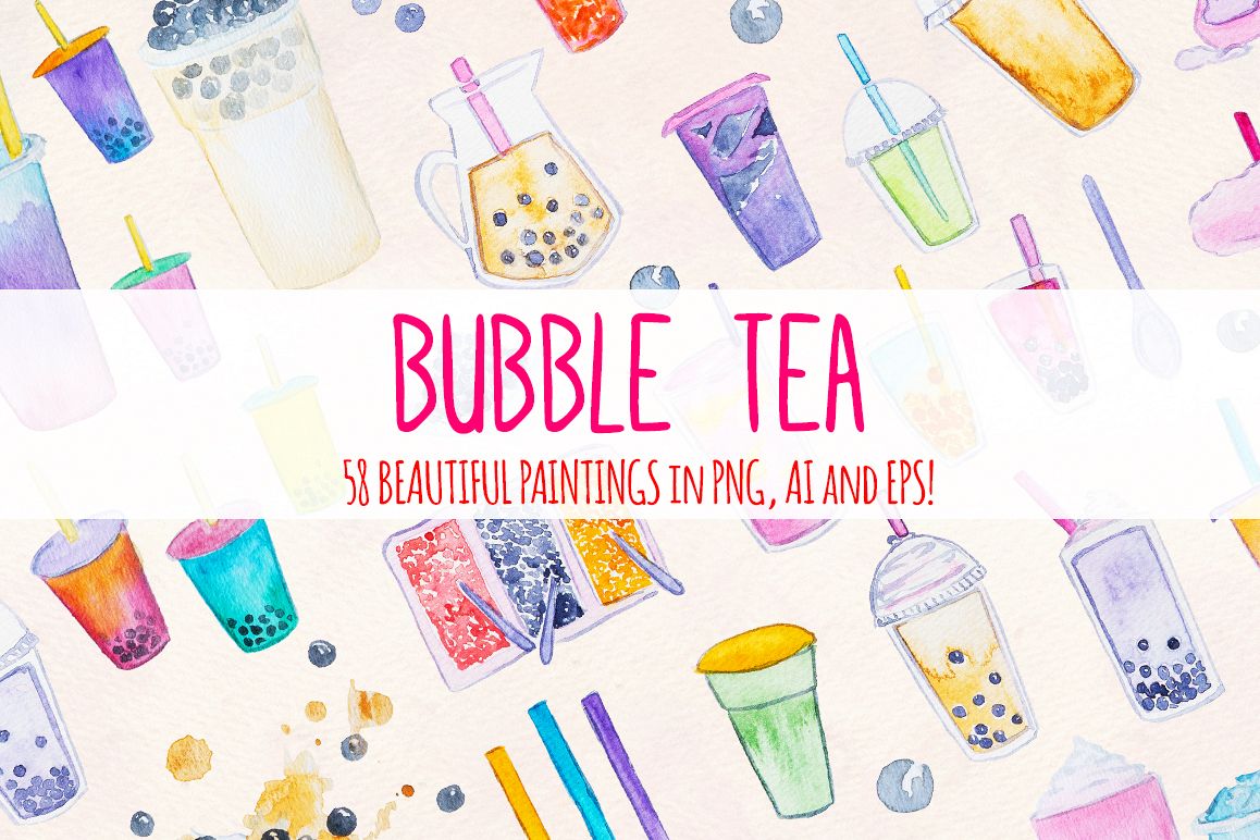 58 Bubble Tea Watercolor Graphics Paintings example image 1