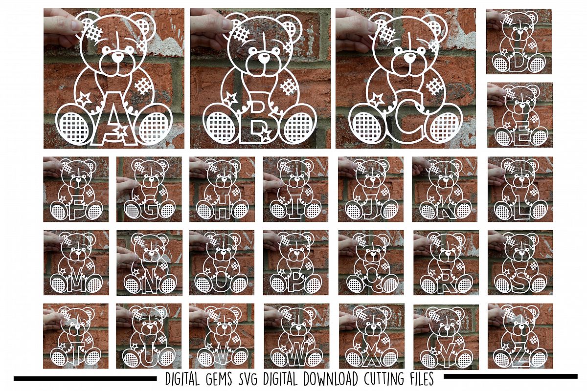Alphabet teddy bear paper cuts SVG / DXF / EPS files example image 1