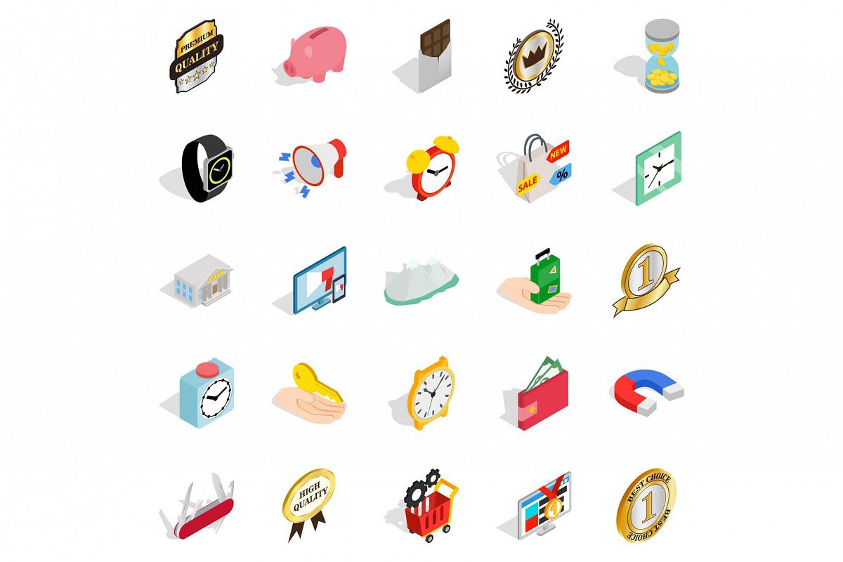Coin icons set, isometric style example image 1