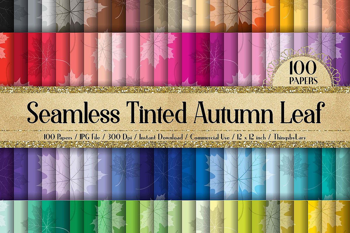 100 Seamless Tinted Autumn Leaves Pattern Digital Papers example image 1