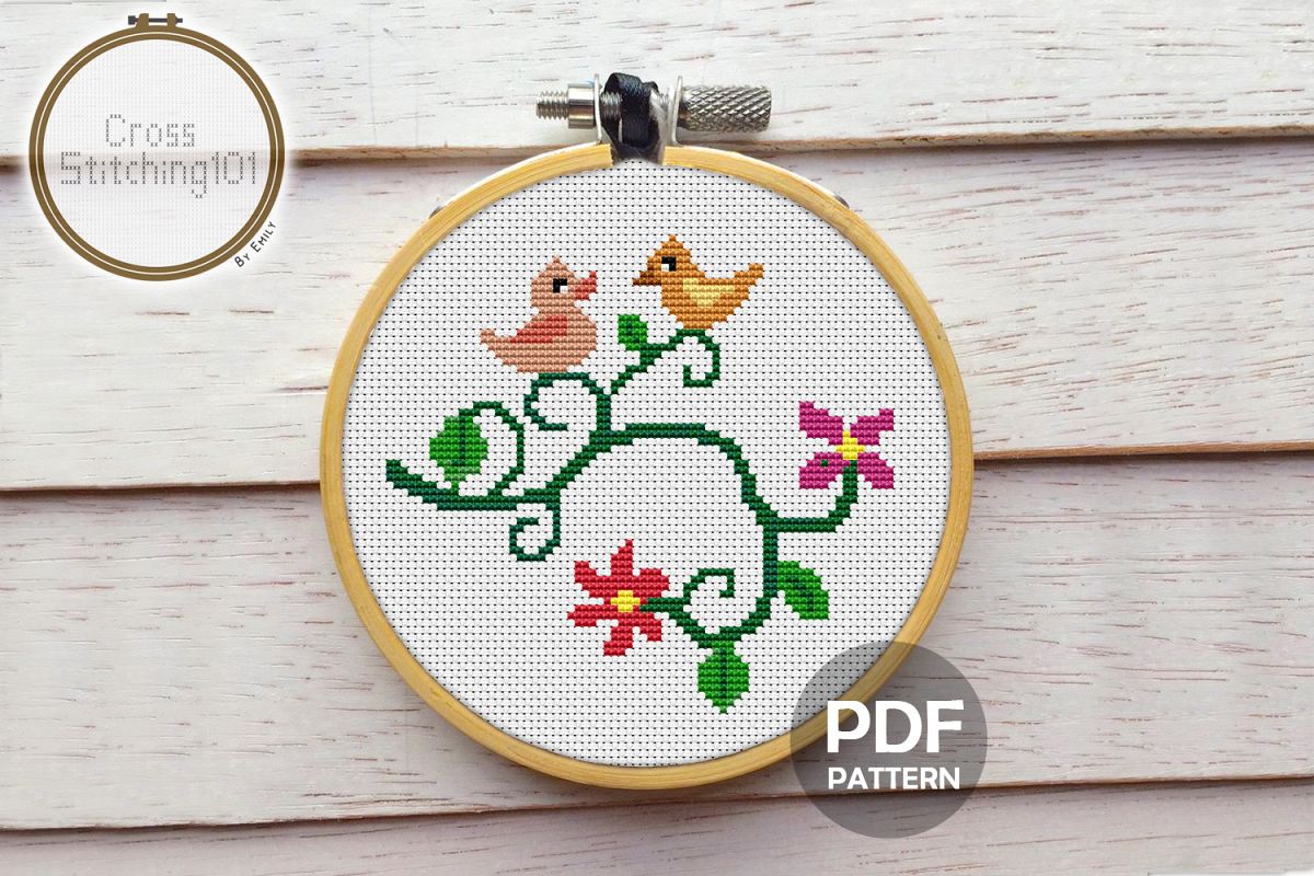 Love Bird On Branch Cross Stitch Pattern Instant Download