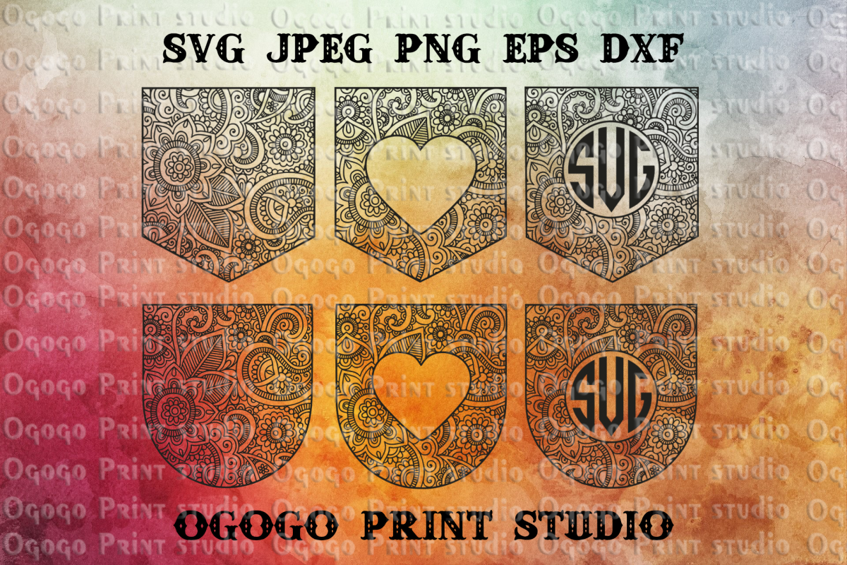 Pocket svg, Mandala svg, Pocket monogram svg, Zentangle SVG example image 1