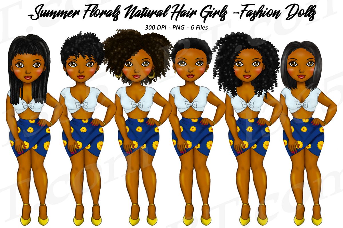 Summer Florals Natural Hair Clipart Girl Black Girl Dolls