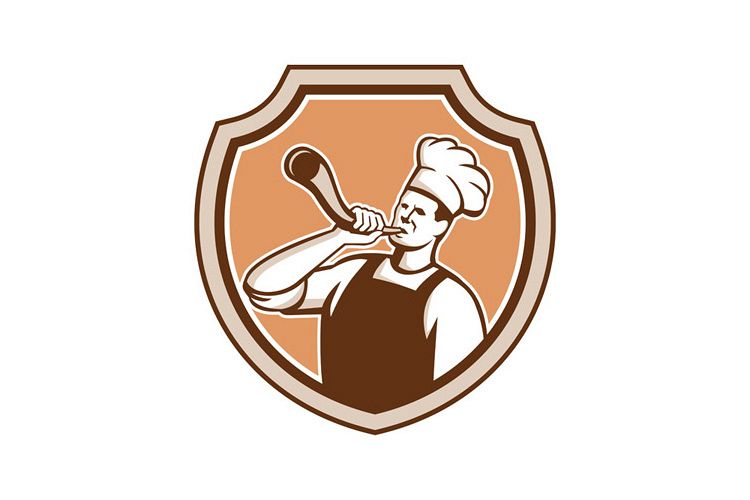 Chef Cook Blowing Bullhorn Shield Retro example image 1