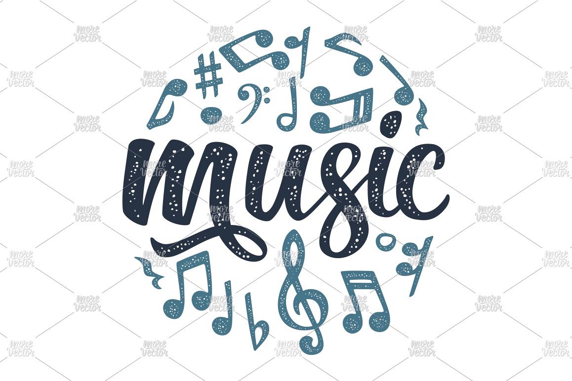 Set notes. Music calligraphic handwriting lettering. example image 1