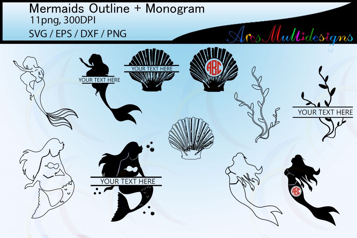 Download Mermaid silhouette outline / mermaid monogram vector