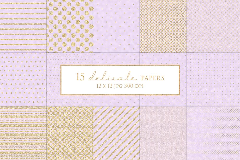 15 Lilac and Gold Digital Paper Pack example image 1