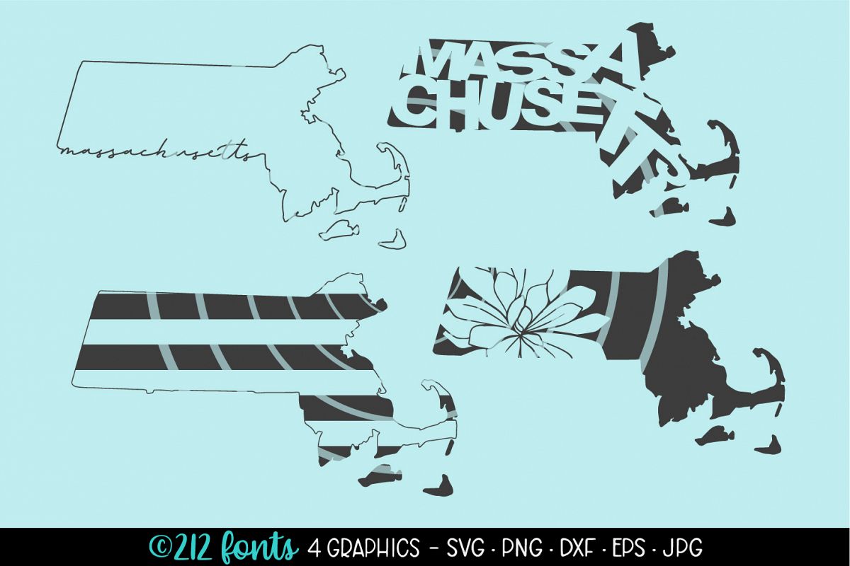 4 - Massachusetts State Map Graphic Cut File DXF PNG JPG SVG example image 1