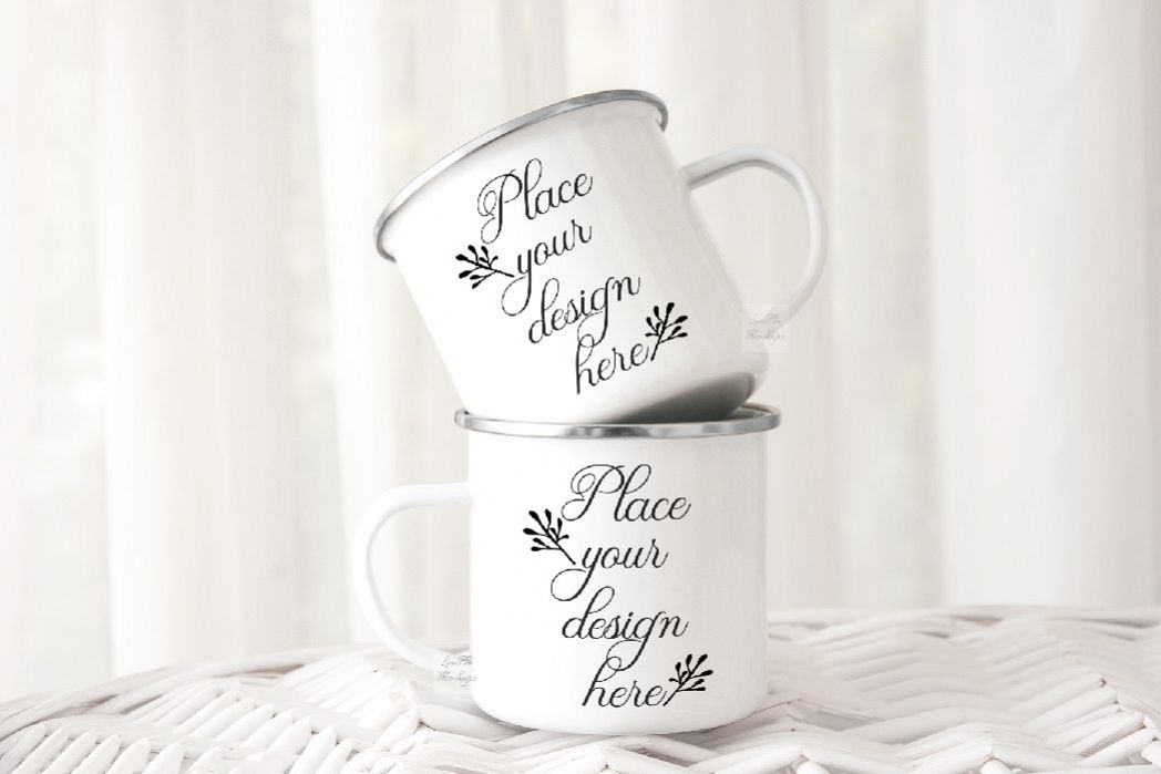 2 Camping mug mockup two cups mock up metal camp enamel mugs example image 1
