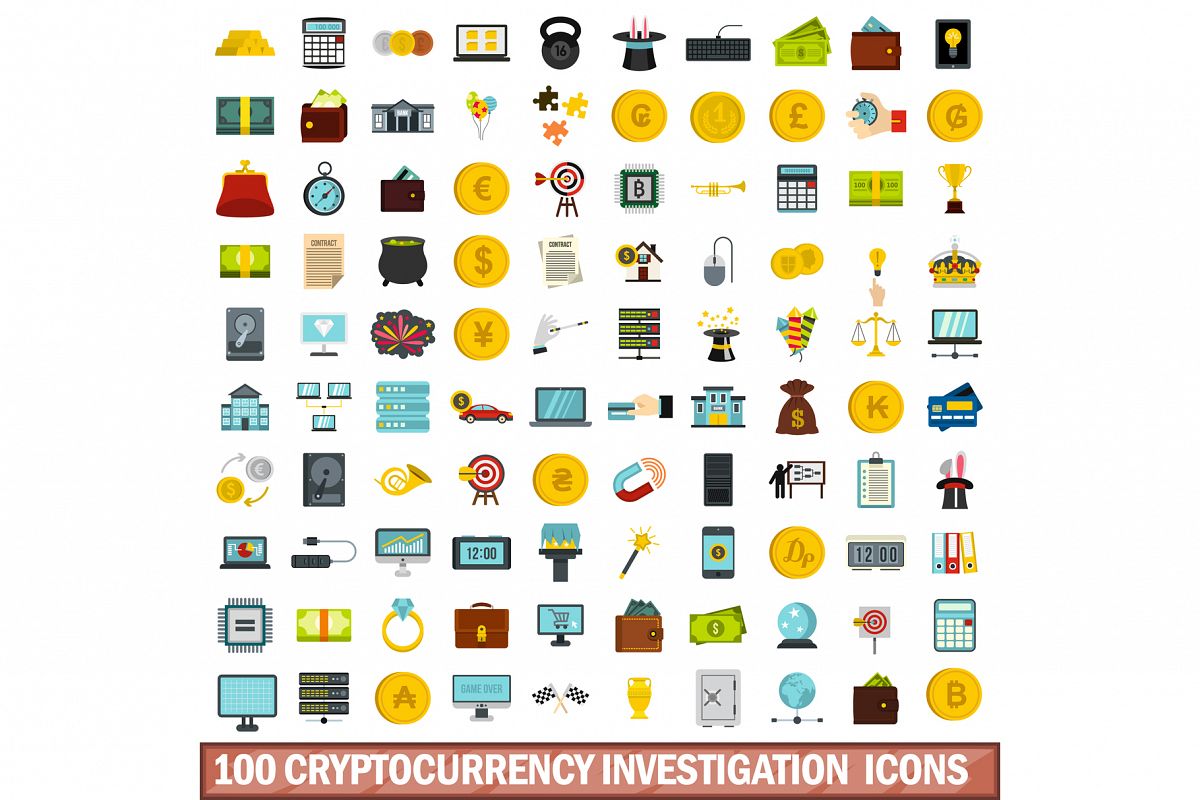 100 cryptocurrency investigation icons set example image 1