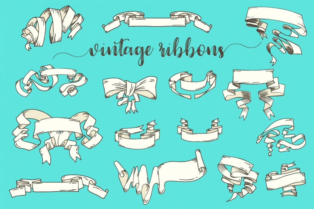 Vintage Ribbons and Banners Hand Drawn Vector Set example image 1