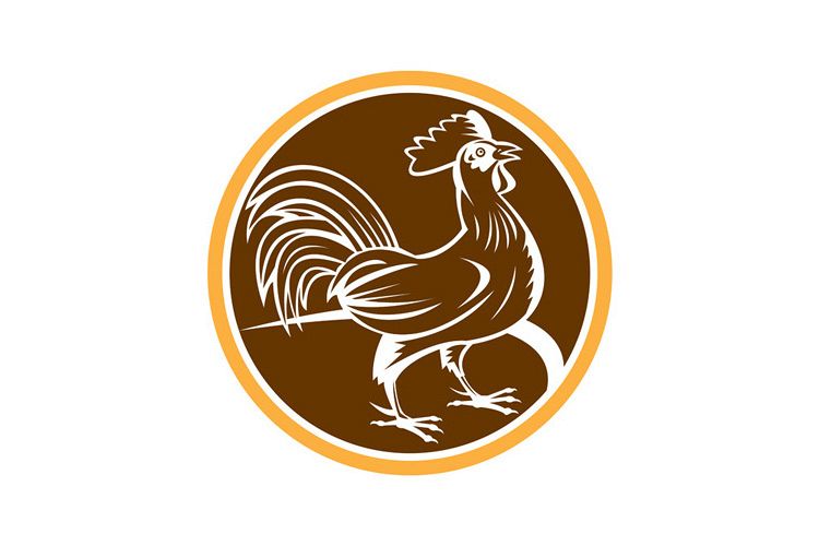 Chicken Rooster Side Circle Woodcut example image 1