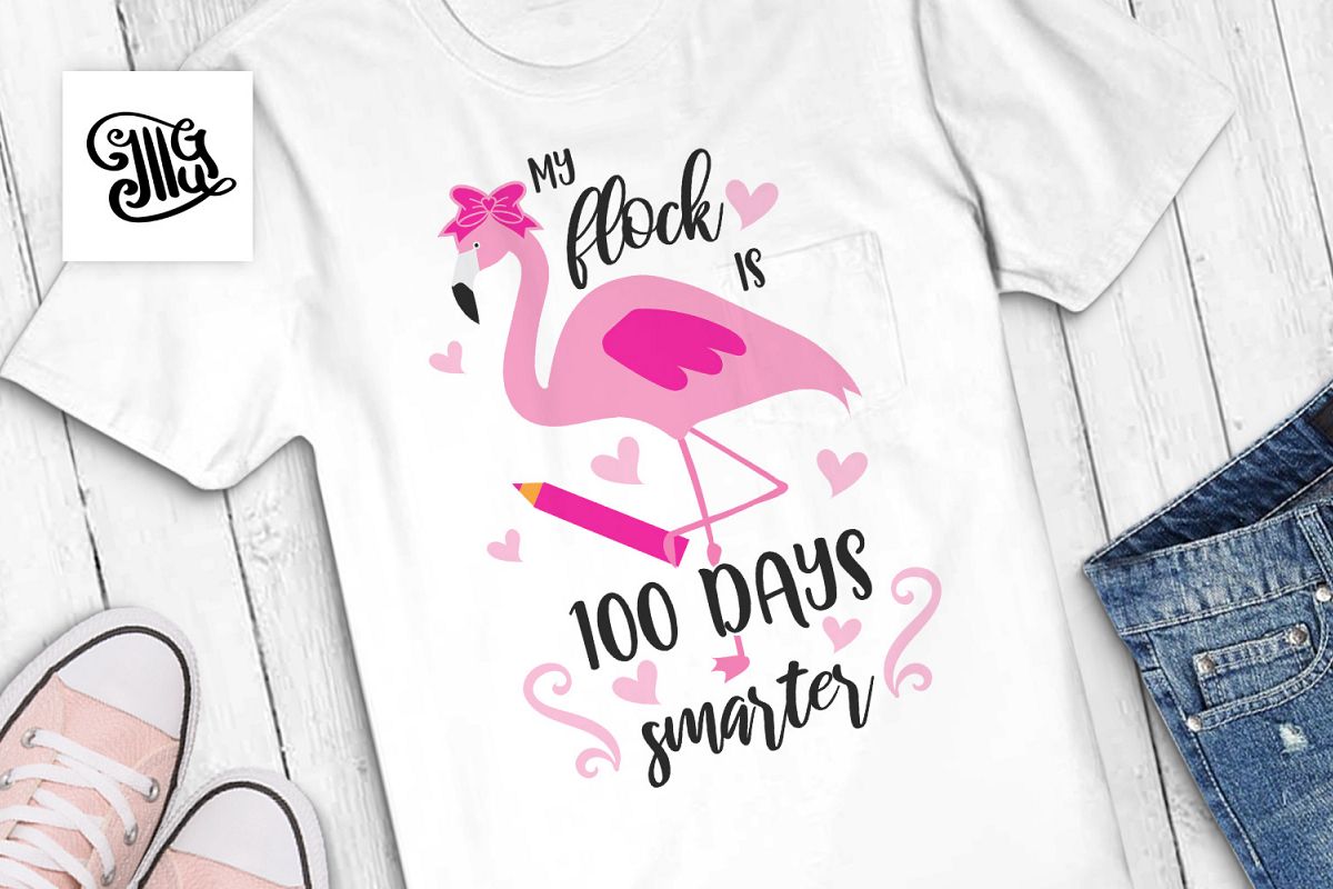 100 days of school for teacher svg with flamingo clipart example image 1