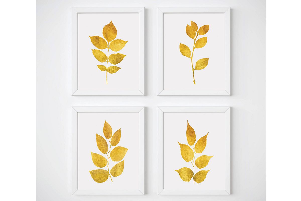 Yellow Wall Art, Gold Wall Decor, Leaf Wall Art, Gold Print example image 1