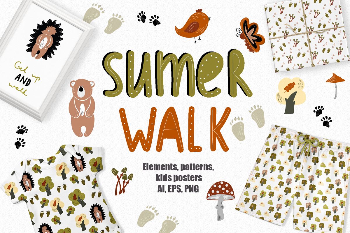 Summer Walk Kids vector clipart, vector baby nursery clipart example image 1