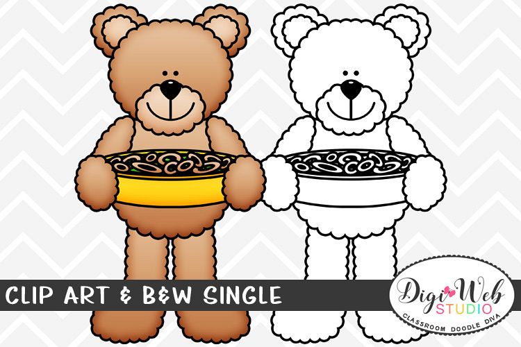 Clip Art & B&W Single - Teddy Bear w/ Green Bean Casserole example image 1