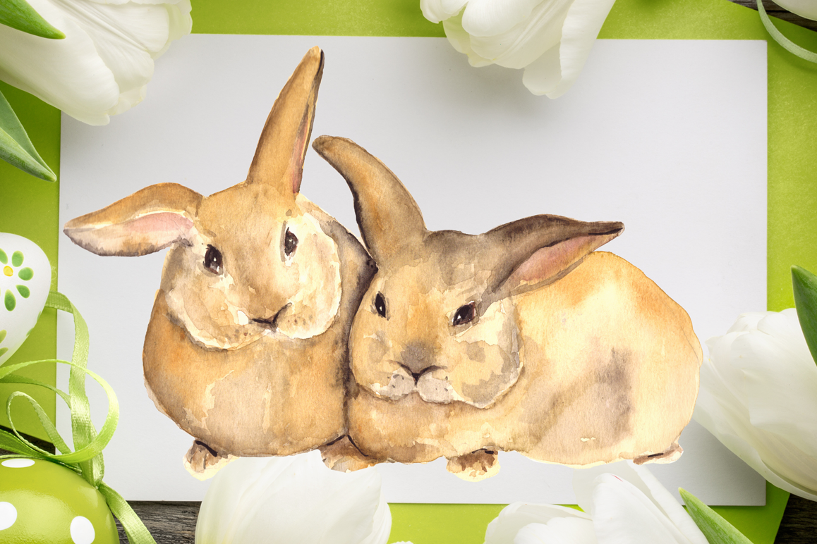 Watercolor Bunnies Print + Clip Art example image 1