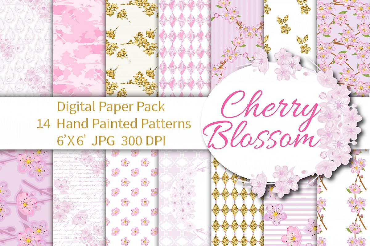 Cherry Blossom Digital Paper example image 1