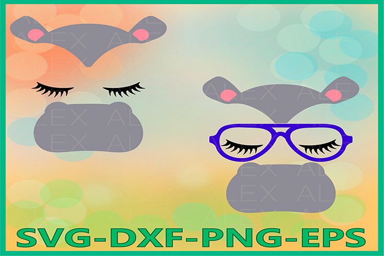 Hippo face svg, Hippo Svg Files, Hippo Eyelashes Face Svg example image 1