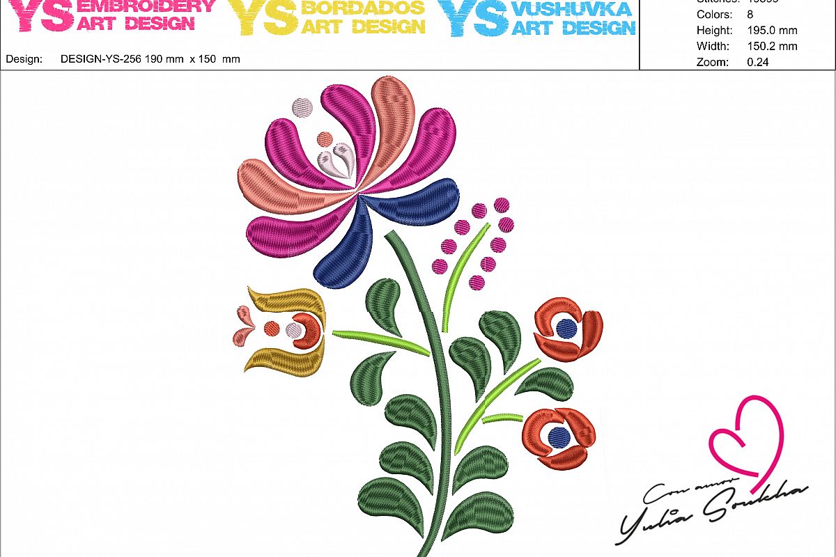Flower JAZ embroidery design, 195 x 150.2 mm (7.6 'x 6') embroidery matrix, different sizes embroidery design Embroidery matrix, Mexican design example image 1