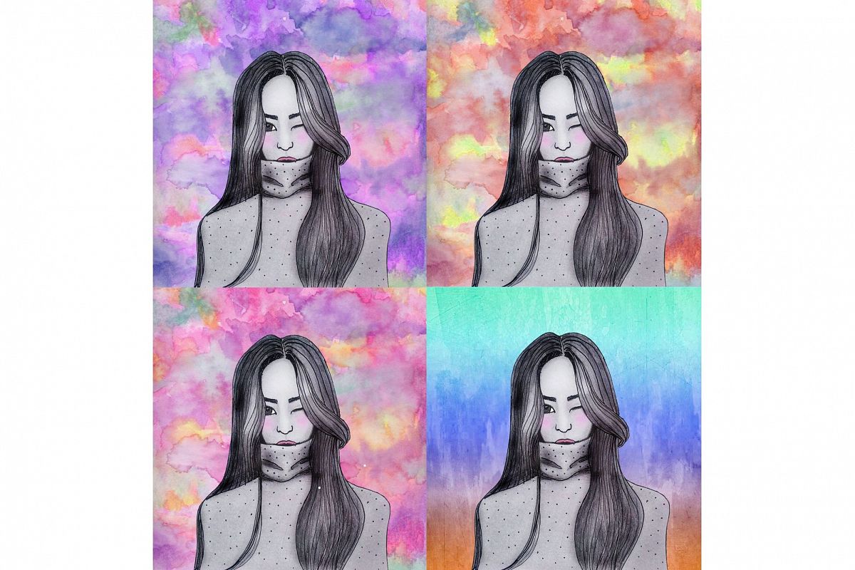 Hand drawing winking girl example image 1