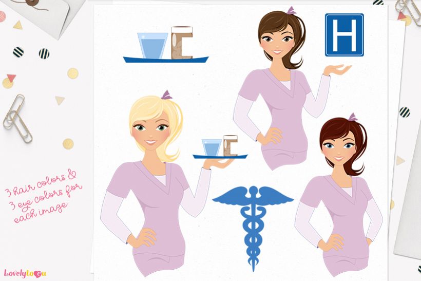 Woman nurse character clip art L069 Piper example image 1
