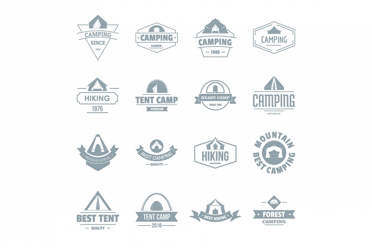 Camping tent logo icons set, simple style example image 1