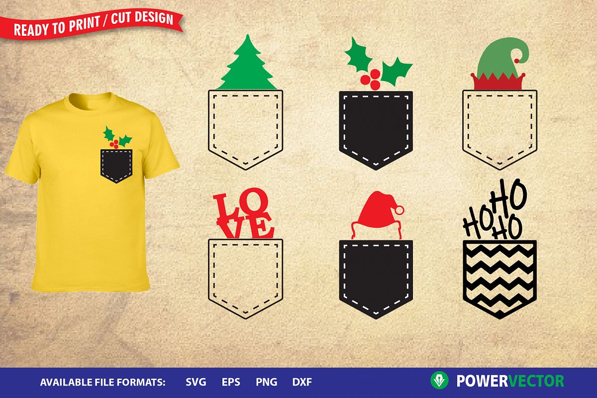 Christmas pocket SVG, Dxf, Eps, Png Cut, Print Files Iron on example image 1