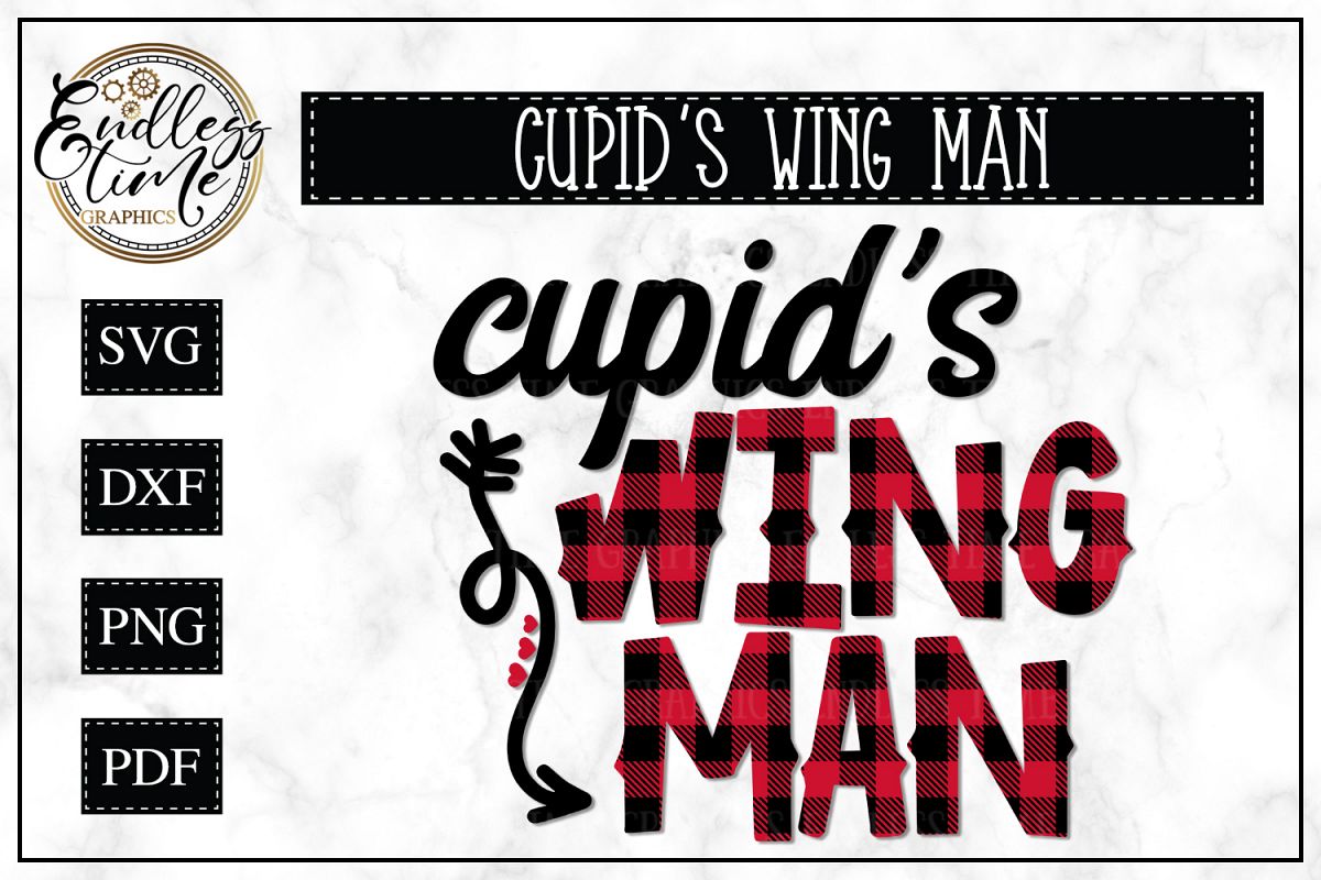 Cupid's Wing Man - A Buffalo Plaid Valentine's Day SVG example image 1