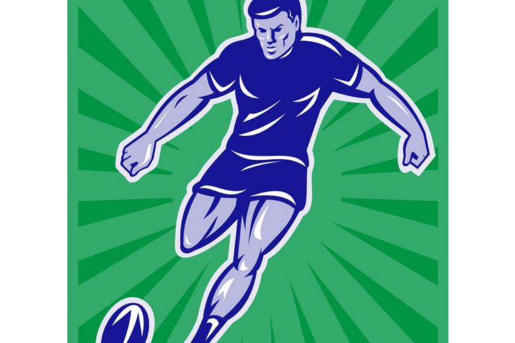 rugby player with ball kicking ball example image 1