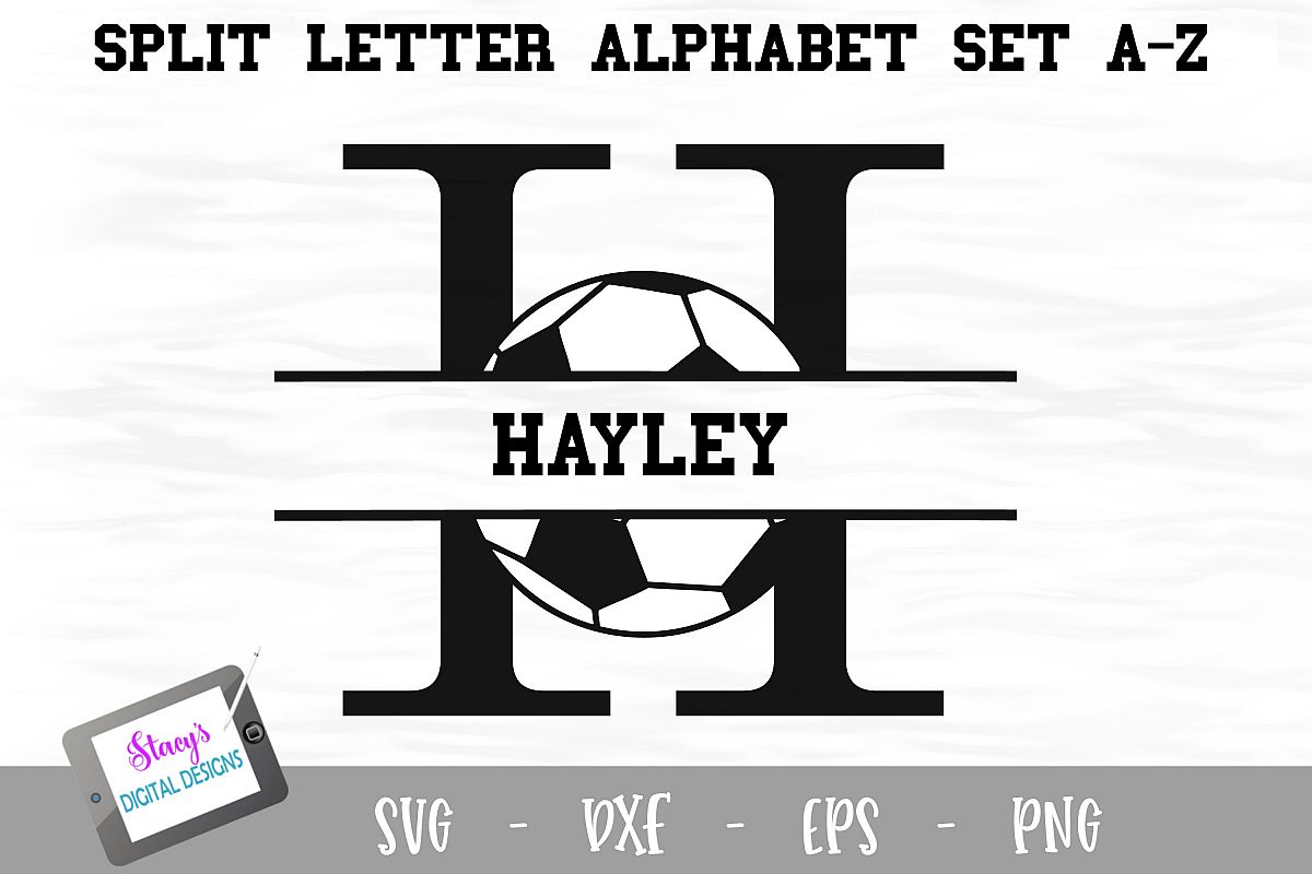 Split Letters A-Z - 26 Split Monogram soccer SVG alphabet example image 1