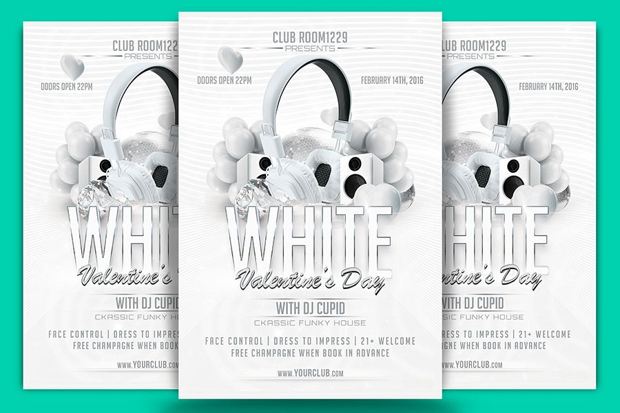 White Valentine Day Flyer Template & Facebook Cover example image 1
