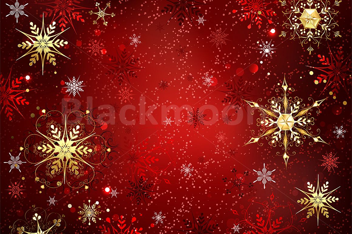 Red Background with Gold Snowflakes