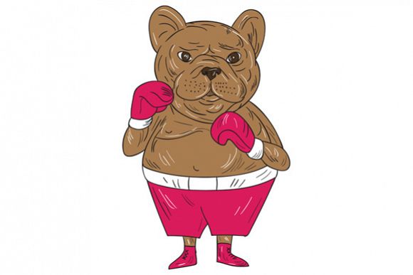 French Bulldog Boxer Boxing Stance Cartoon example image 1