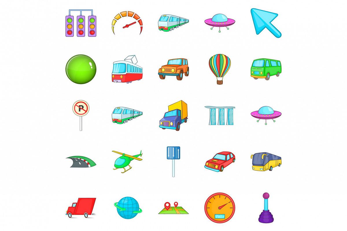 City navigation icons set, cartoon style example image 1