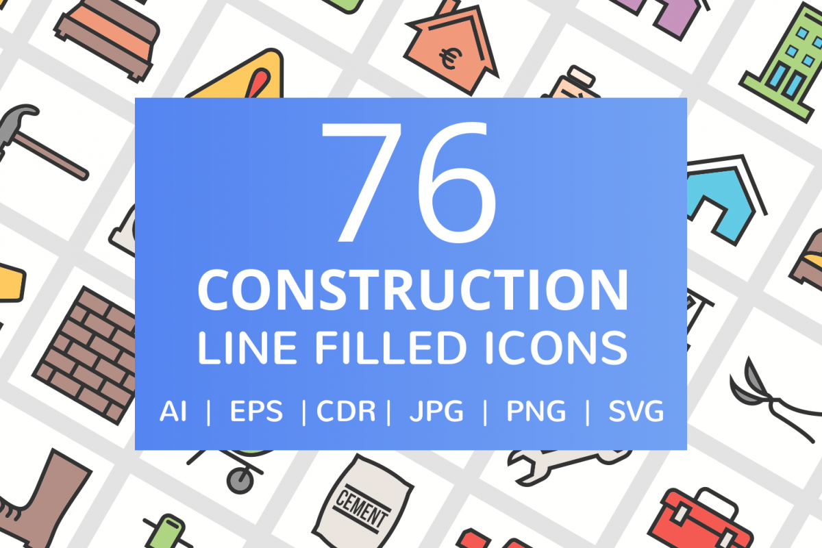 76 Construction Filled Line Icons example image 1