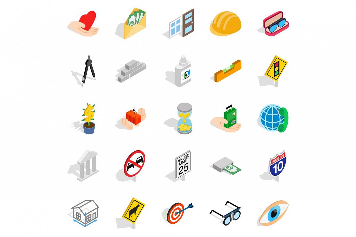 Worry icons set, isometric style example image 1