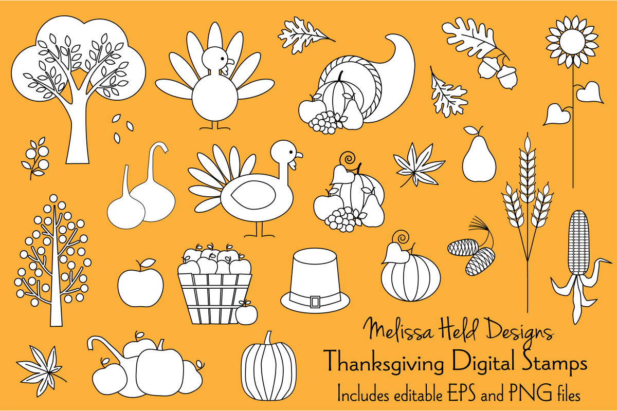 Thanksgiving Digital Stamps Clipart example image 1