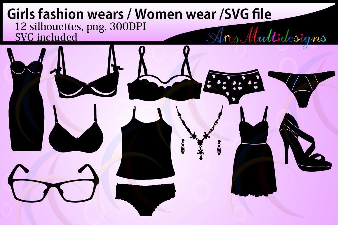 Girls fashion wears silhouette / Women fashion wears / High Quality / Strappy Soft Bullet Bra / Sports Bra / SVG files / png example image 1