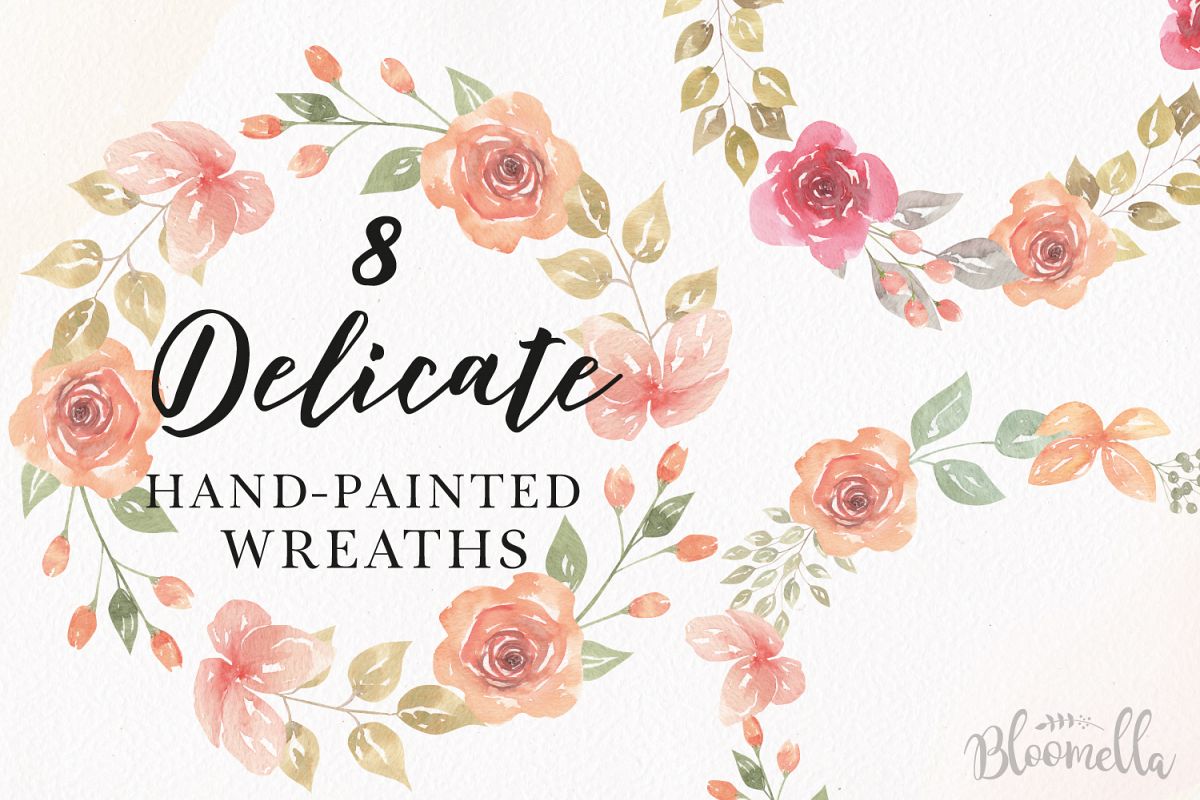 Rose Watercolor Floral Wreaths 8 Red Peach Flower Wedding example image 1