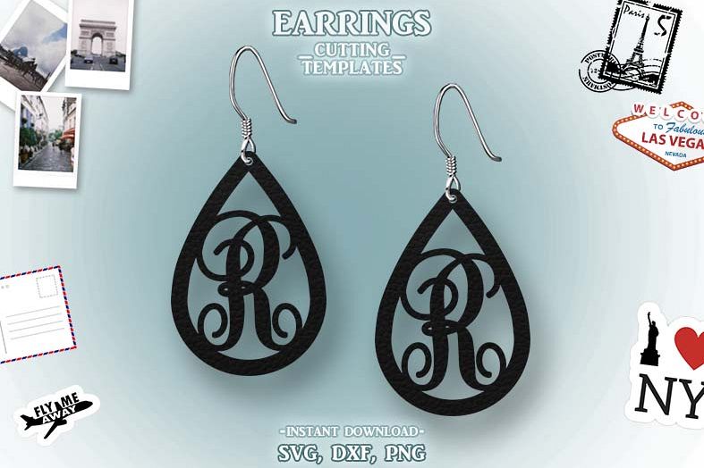 Letter R, Teardrop Monogram Earrings, SVG, Cut File, Cricut example image 1