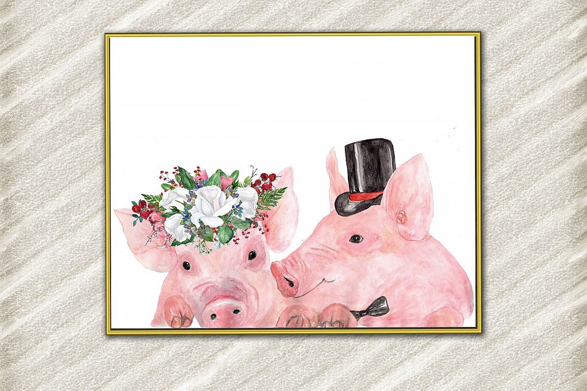 Pigs digital prints Bride and groom pigs Funny pigs poster example image 1