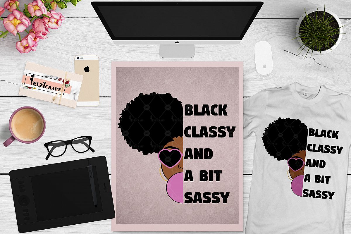 Afro Girl, Afro Puff, Black, Classy, Sassy SVG Cut File example image 1