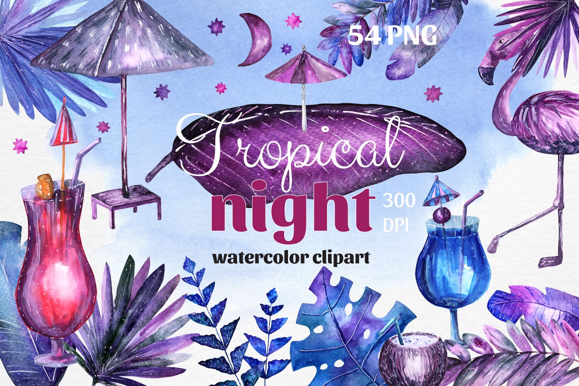 Tropical night - Watercolor example image 1
