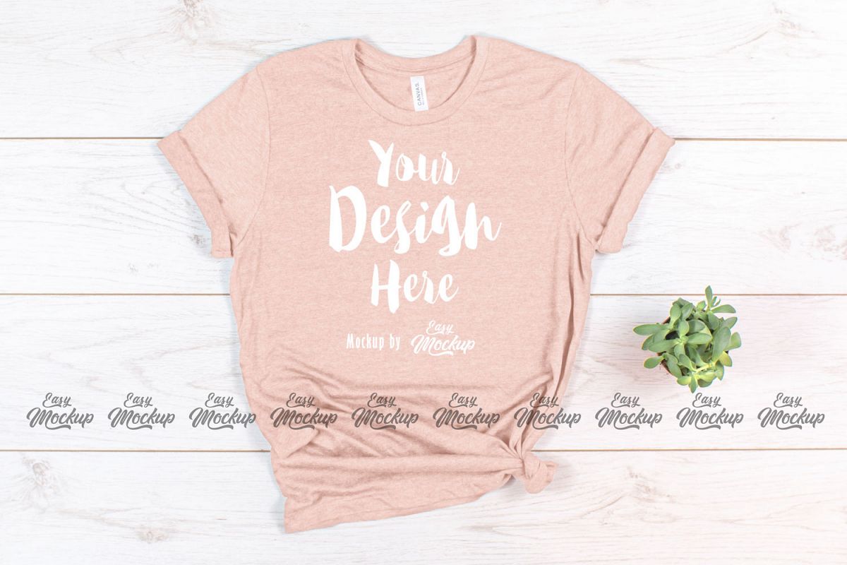 Heather Peach Bella Canvas 3001 T Shirt Mockup example image 1