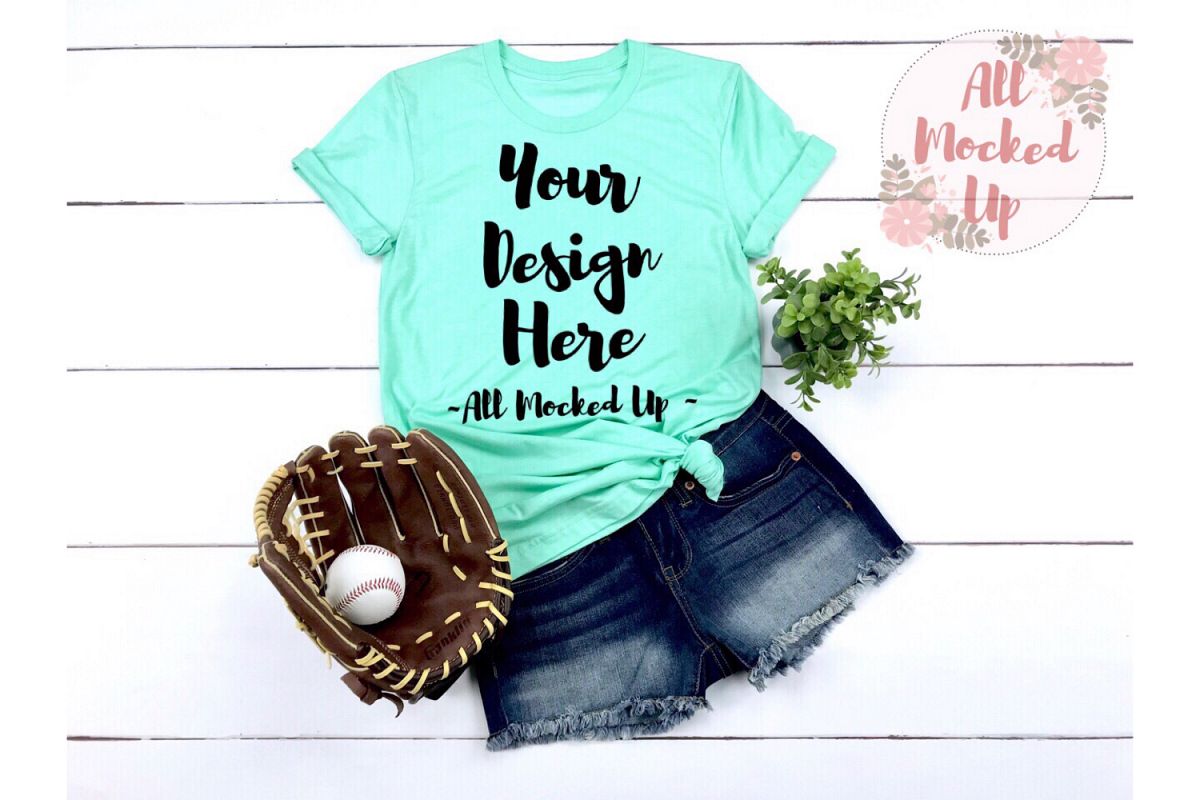 Bella Canvas 3001 / 3413 MINT Baseball Shirt Mock Up - 3/19 example image 1