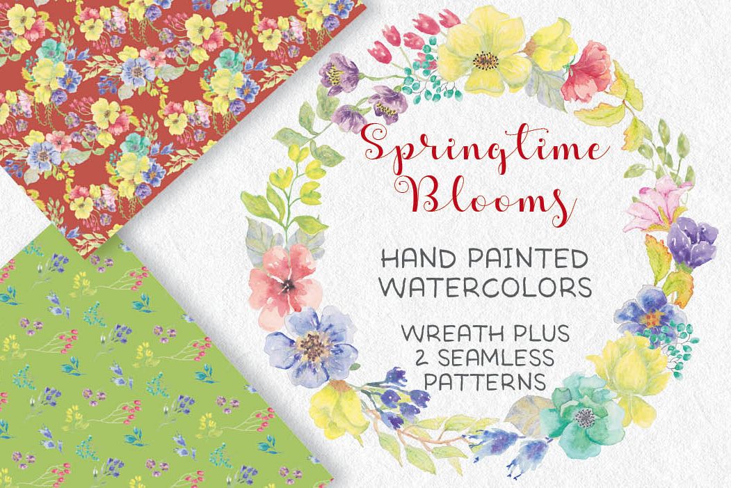 Watercolor wreath of bright spring flowers example image 1