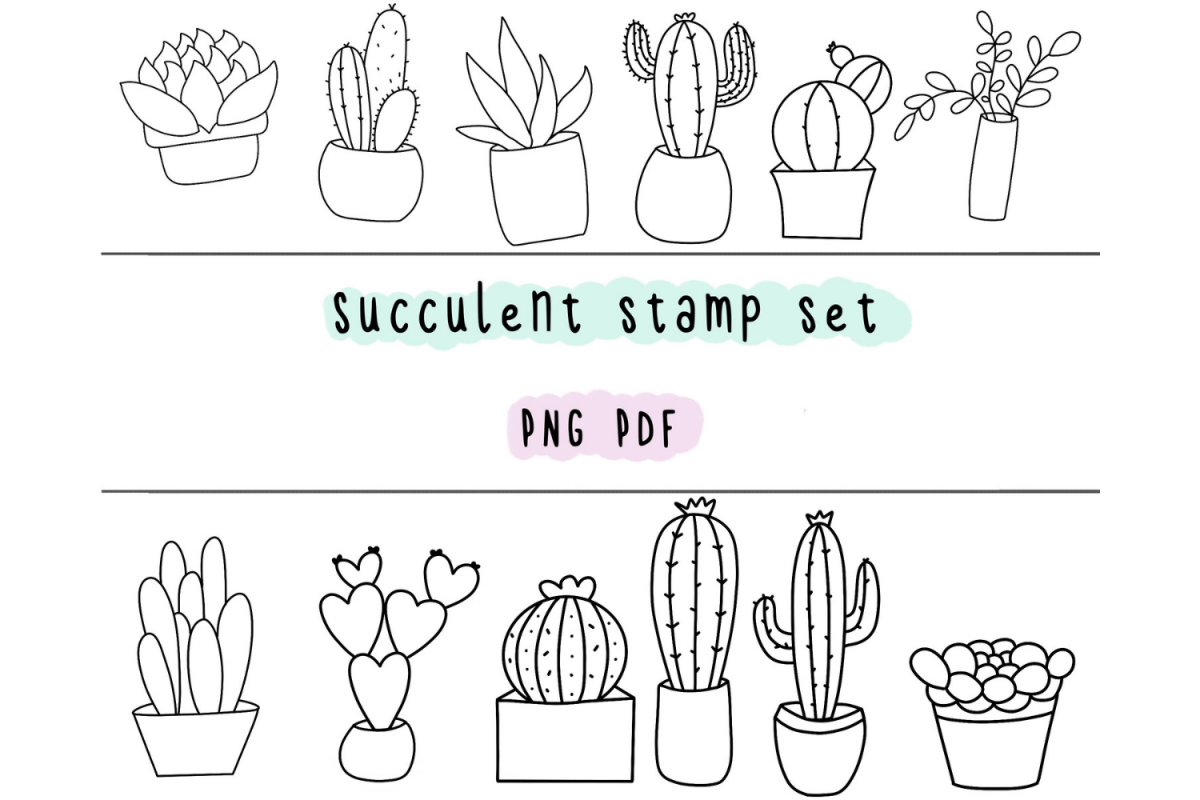 Cute Succulent Cacti, Stamp Clipart set - Digital Scrapbook example image 1